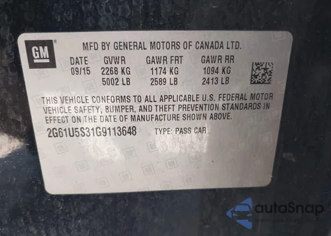 2016 Cadillac Xts W20 Livery Package z USA, uszkodzony, nr VIN 2G61U5S31G9113648